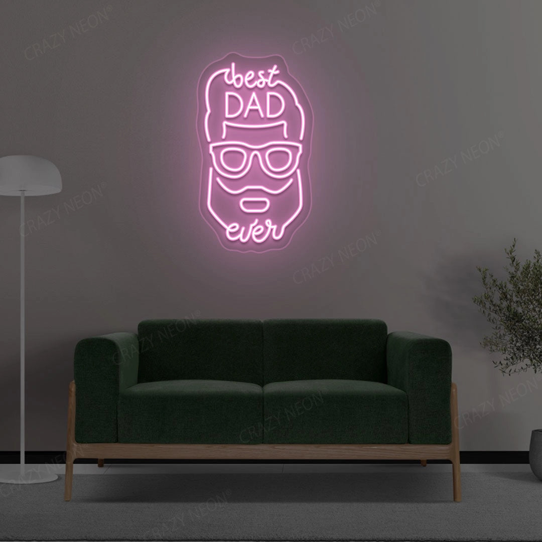 Best Dad Ever With Face Neon Sign | Pink