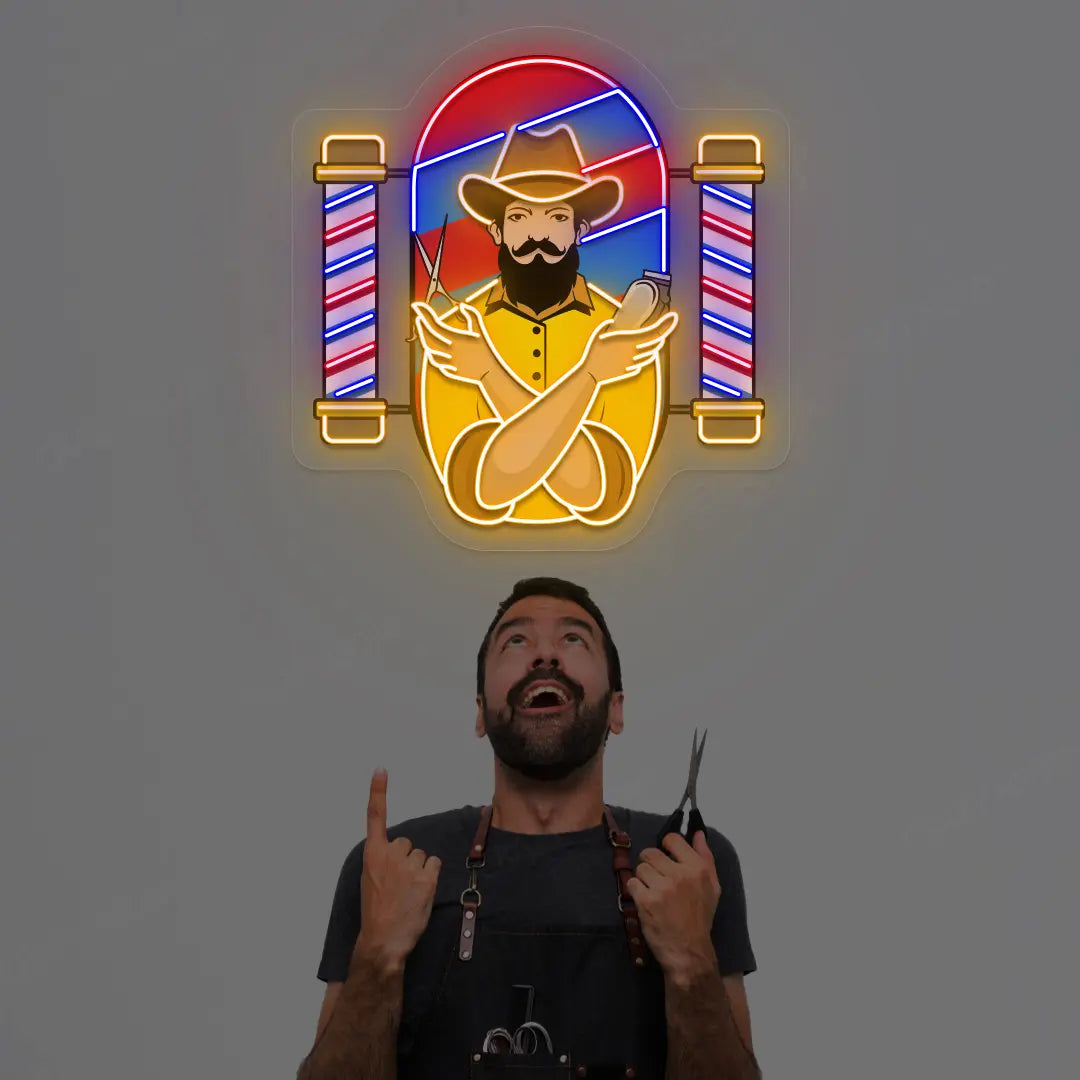 Barber Men Neon Artwork in Orange color