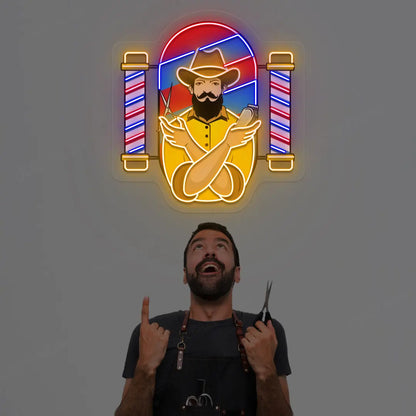 Barber Men Neon Artwork in Orange color