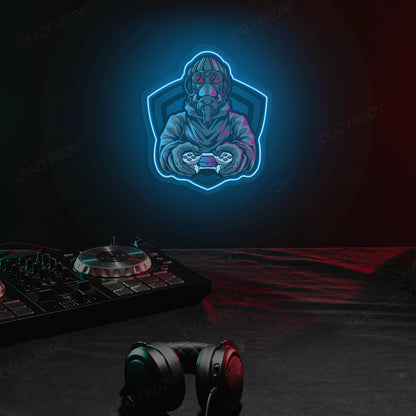 Gas Mask Soldier Gamer Neon Artwork in Iceblue color