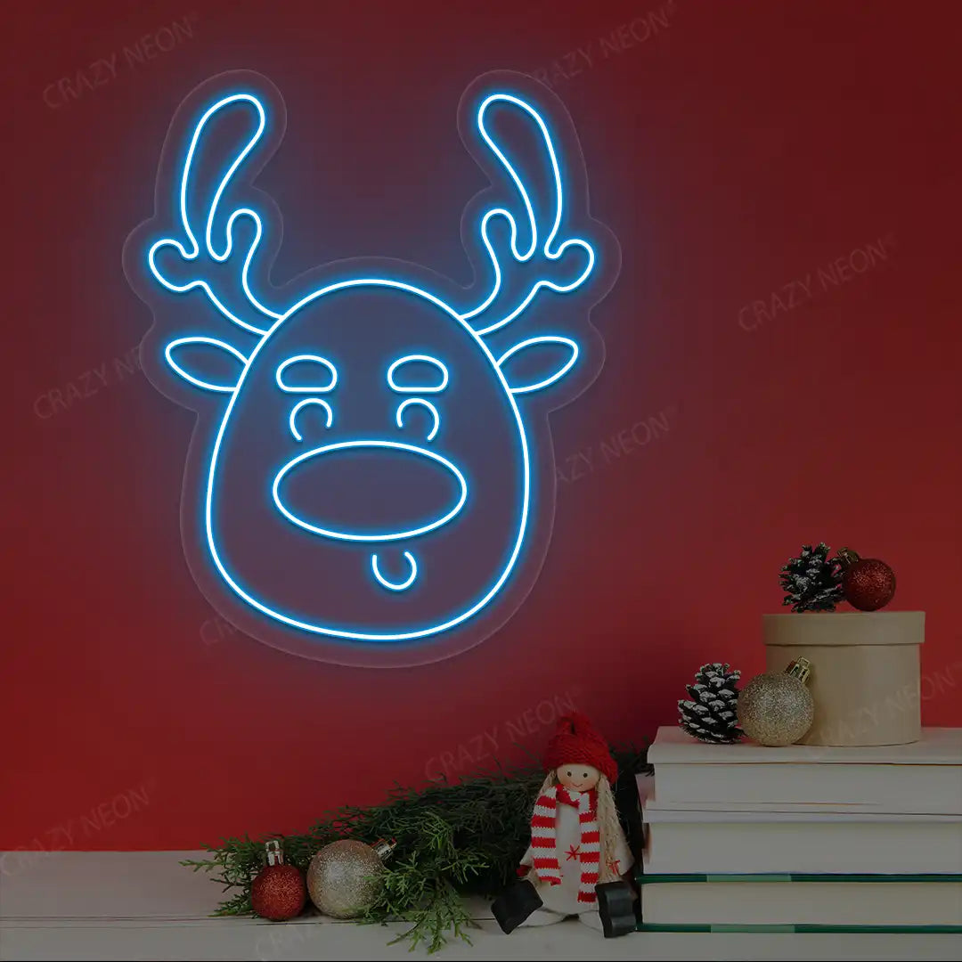 Silly Reindeer Face Neon Sign | Iceblue