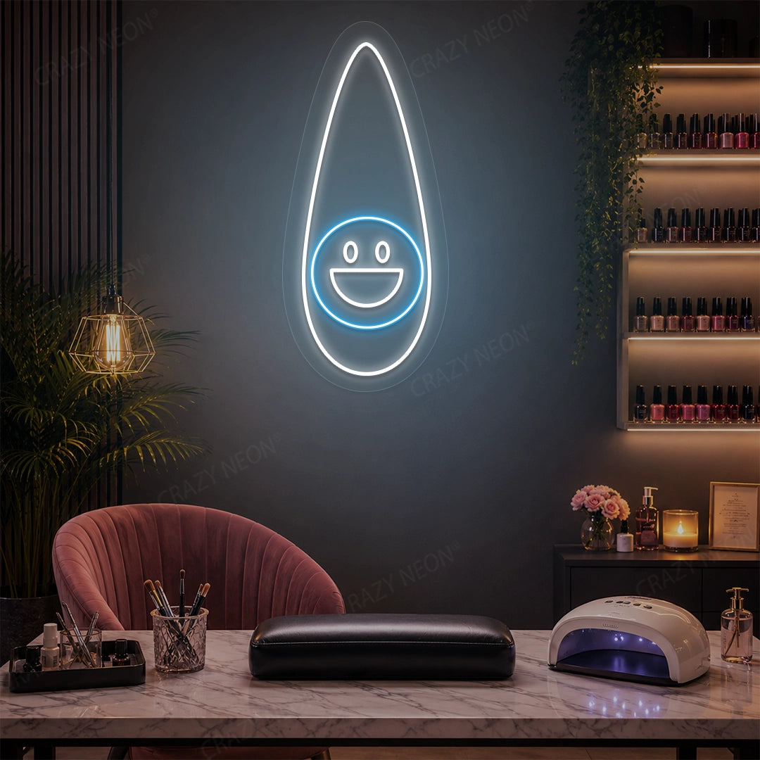 Happy Outline Nail Neon Sign in Iceblue color