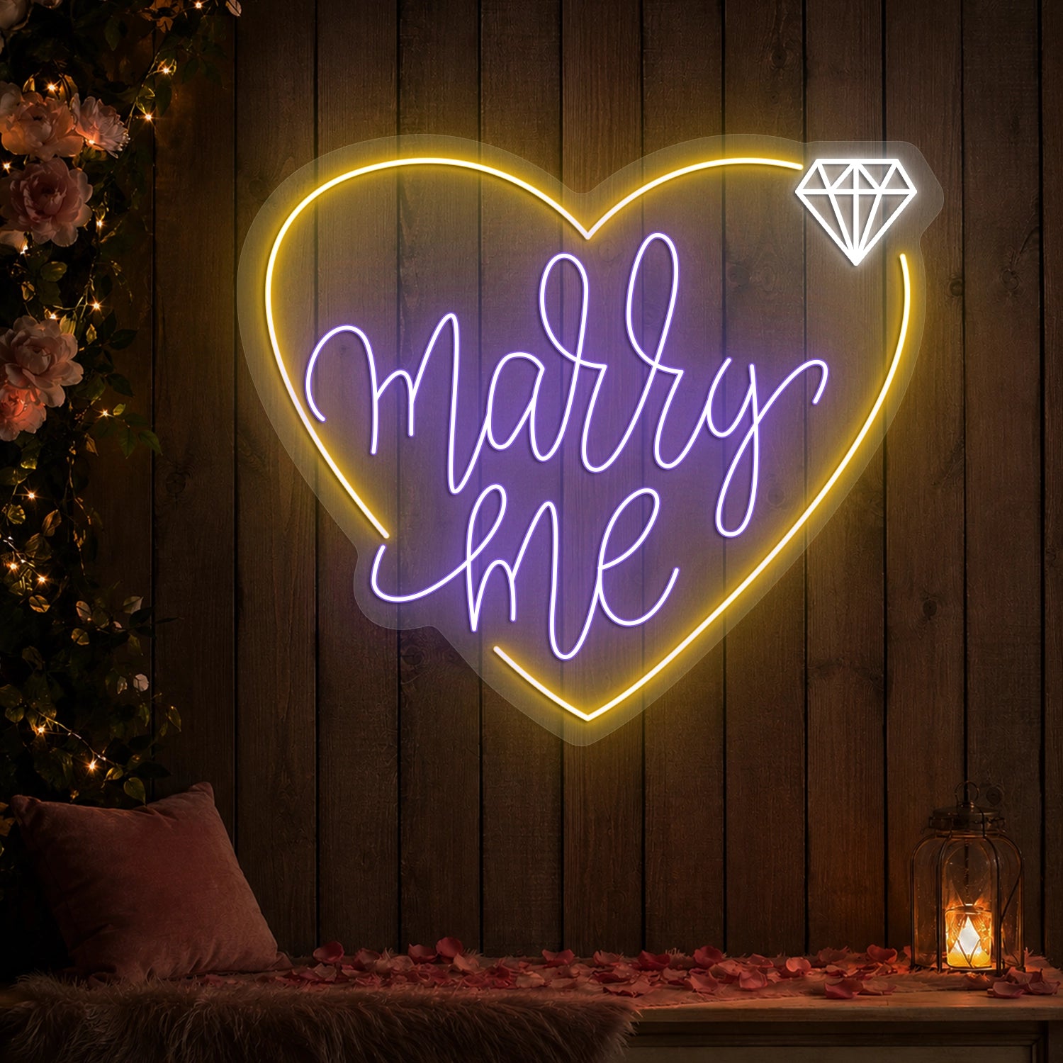Marry Me Romantic Wedding Neon Sign in Purple color