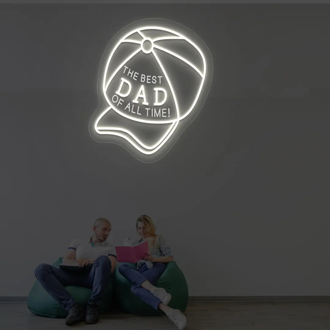 Cap Neon Sign with “The Best DAD of All Time” Text | Warmwhite