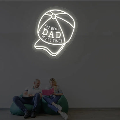 Cap Neon Sign with “The Best DAD of All Time” Text | Warmwhite