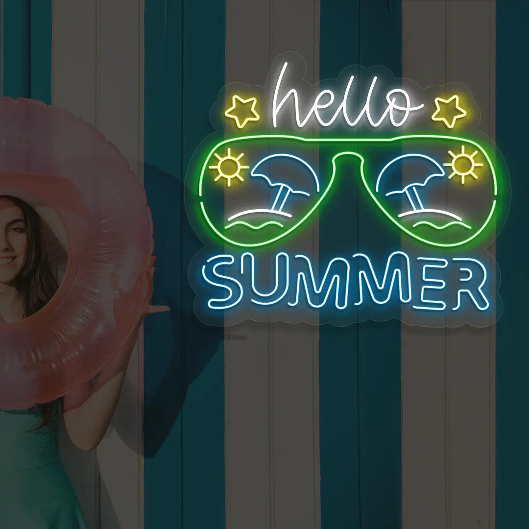 Hello Summer Neon Sign in Iceblue color