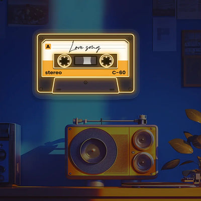 Love Song Cassette Neon Artwork in Orange color