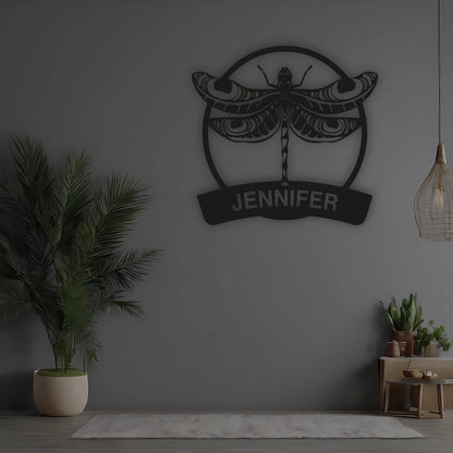 Dragonfly Custom Name Metal Monogram in black color
