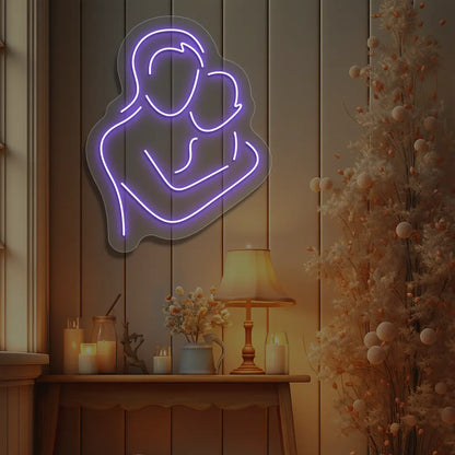 purple mamas hug neon sign mounted on a wall