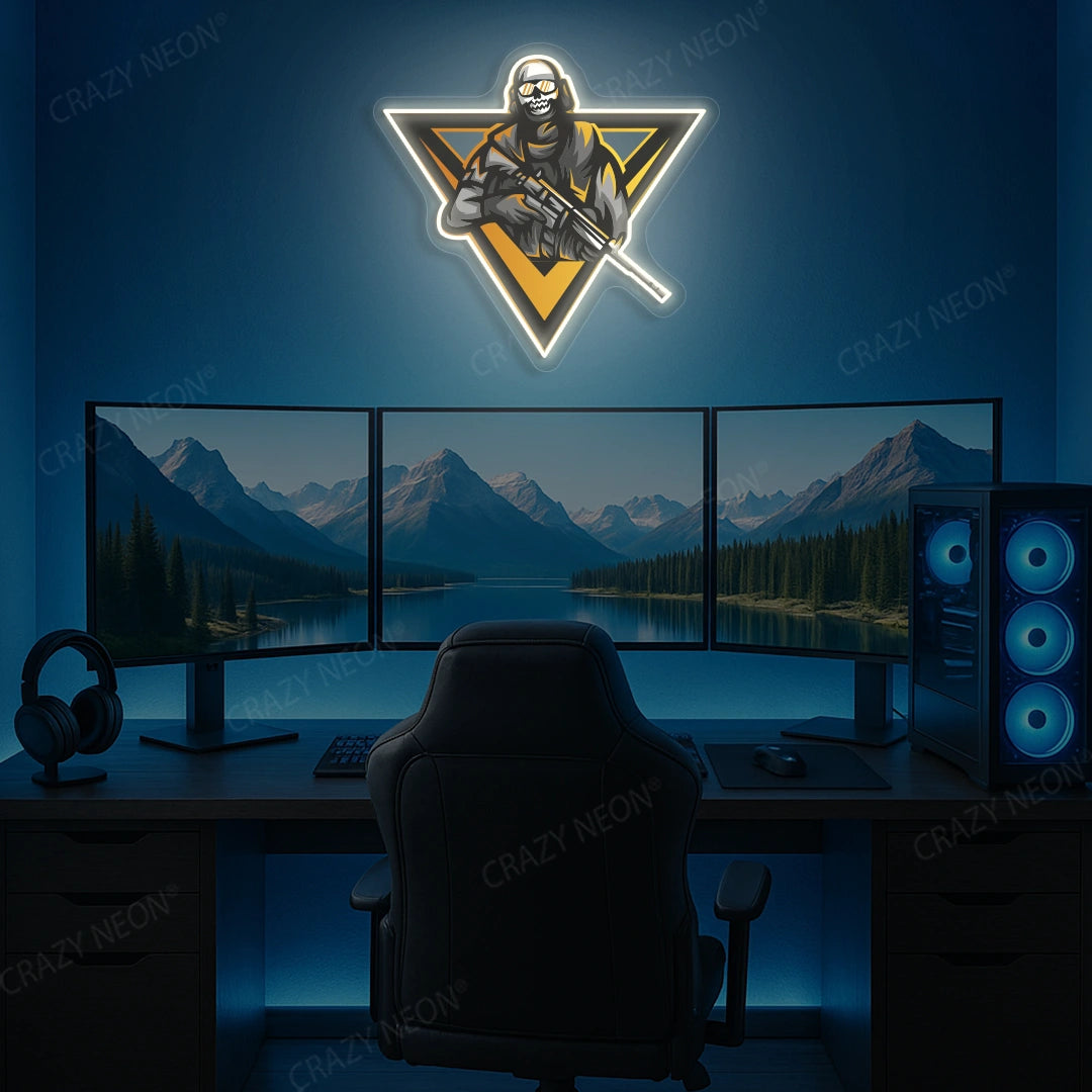 Sniper Skull Gamer Neon Artwork in Warmwhite color