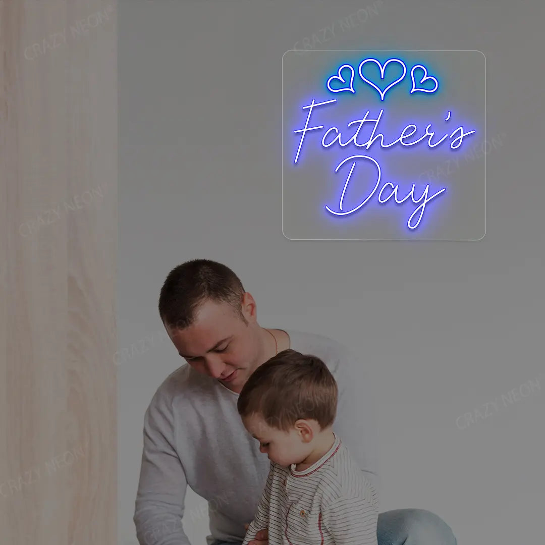 Father's Day With Three Hearts Neon Sign | Purple