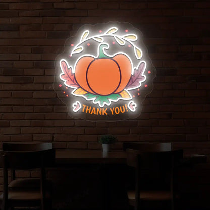 Pumpkin thank you neon sign in white
