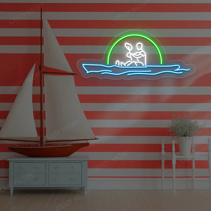 green white and ice blue sunset kayaking minimal neon sign mounted on a wall
