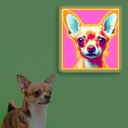 Pop Art Pink Chihuahua Neon Artwork in Orange Color