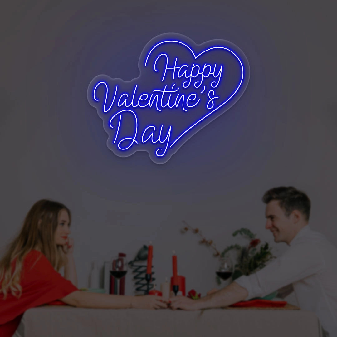 Happy valentine Day With Heart Neon Sign | Blue