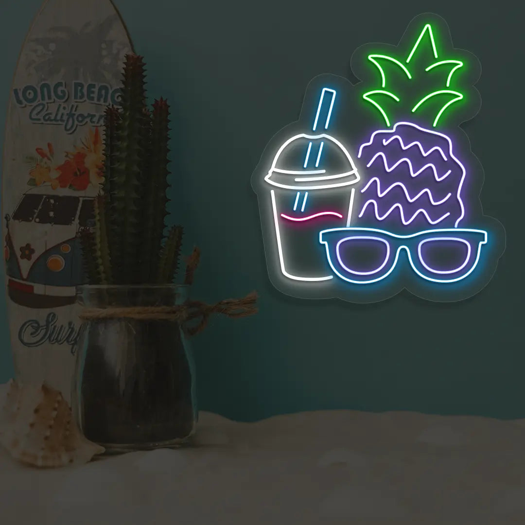 Sunny Sips & Shades Neon Sign in Iceblue color