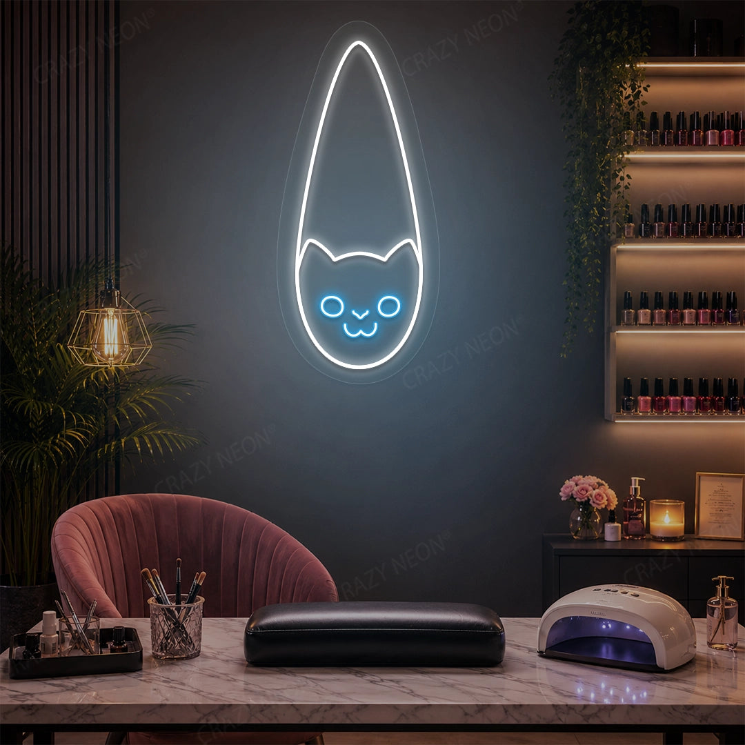 Kitty Nail Neon Sign in iceblue color