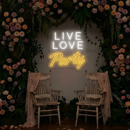 Live Love Party Neon Sign in Orange color