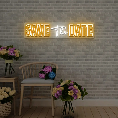 Save The Date Wedding Neon Sign in Orange color
