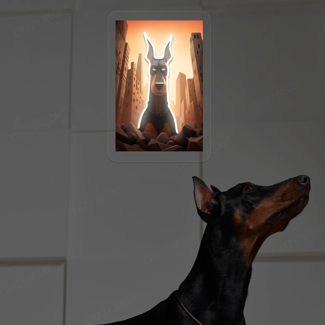 Apocalypse Guardian Doberman Neon Artwork in Warmwhite color
