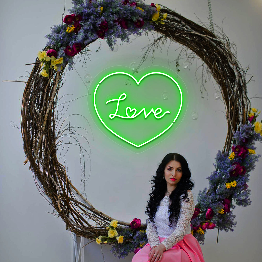 Heartfelt Love Neon Sign in Green color
