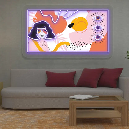 purple abstract canvas Neon Artwork Sign mounted on a wall