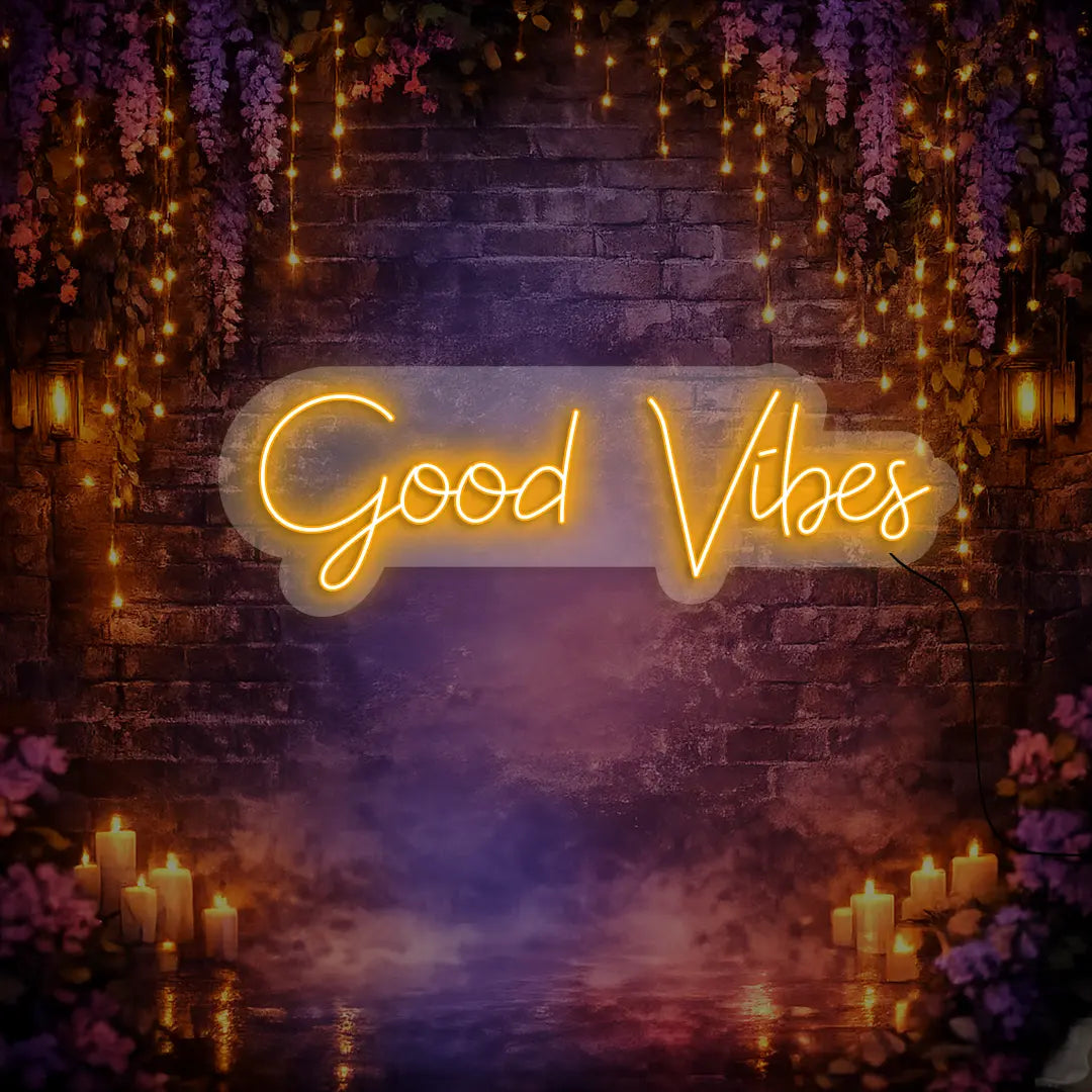 Good Vibes Neon Sign in Orange Color
