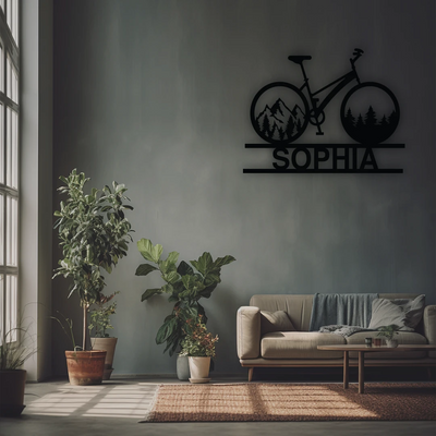 Mountain Bicycle Name Personalized Metal Monogram in Black Color