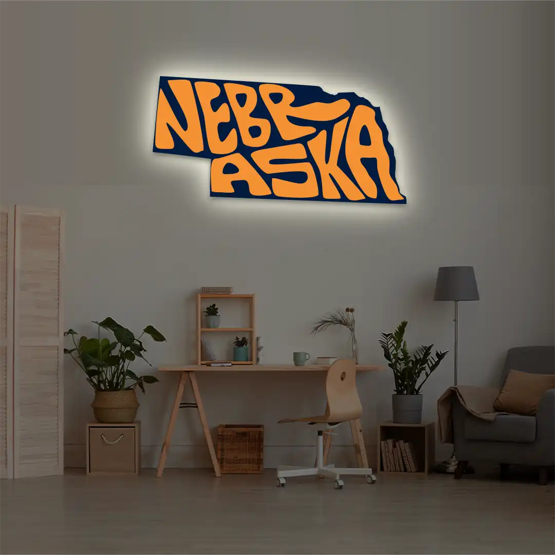 Nebraska Led Sign Shop NEBRASKA Map Backlit Metal Wall Art (Vinyl Print) – Crazy Neon