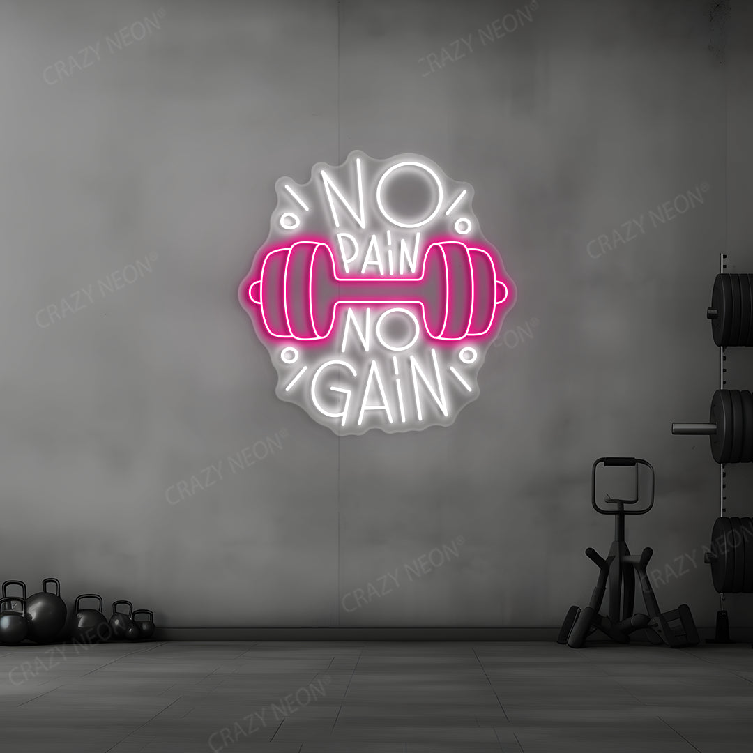 pink and white barbell motivation neon sign mounted on a wall