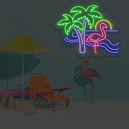 Tropical Flamingo Neon Sign in blue Color
