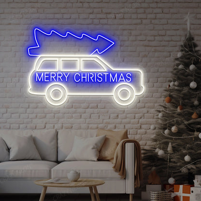 Merry Christmas Truck Neon Sign | Blue 