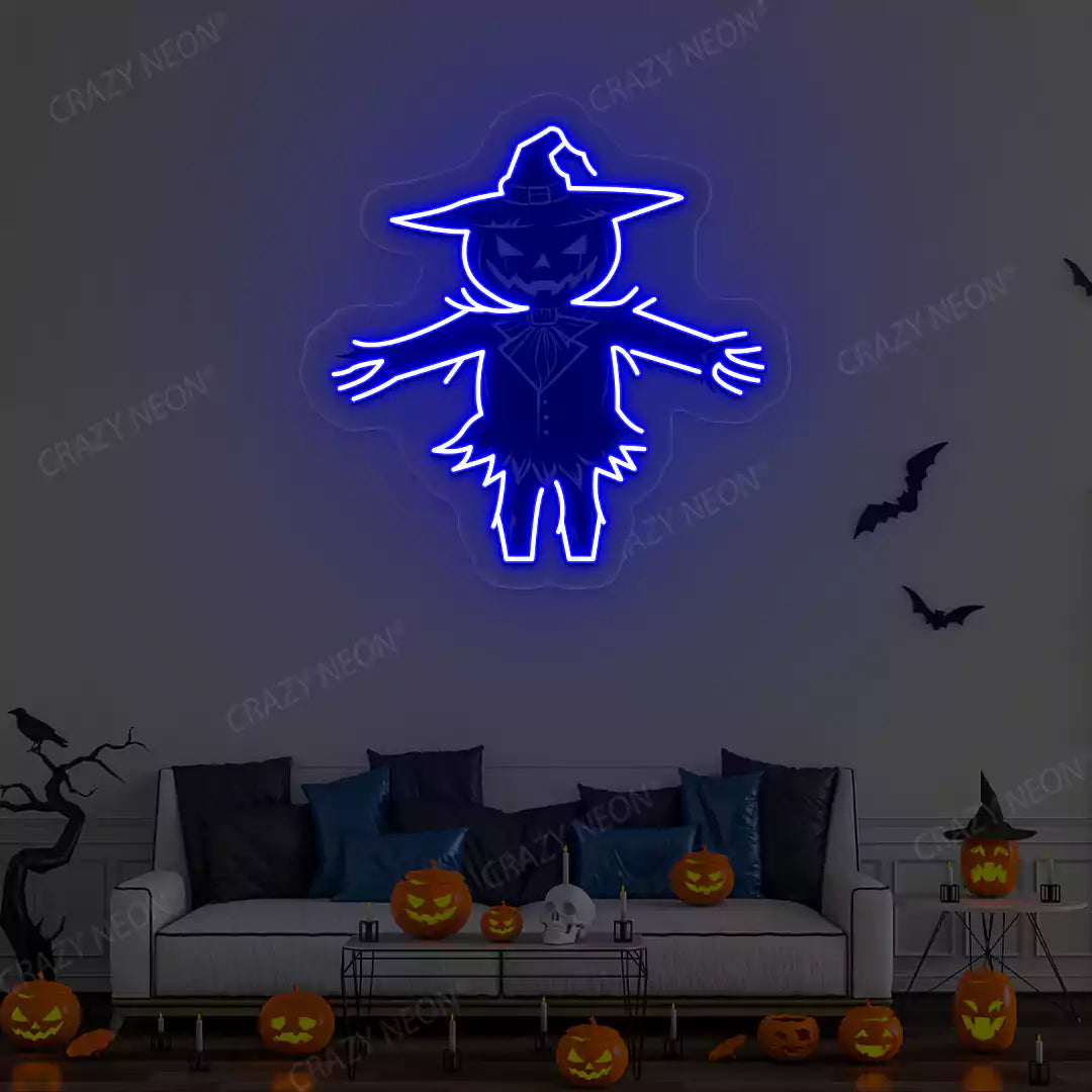 Haunted Scarecrow Neon Artwork | Blue