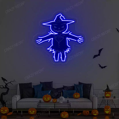 Haunted Scarecrow Neon Artwork | Blue