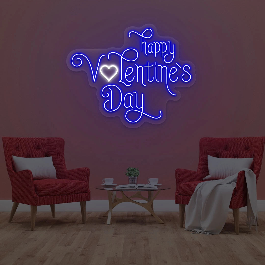 Happy valentine Day Heart Neon Sign | Blue 