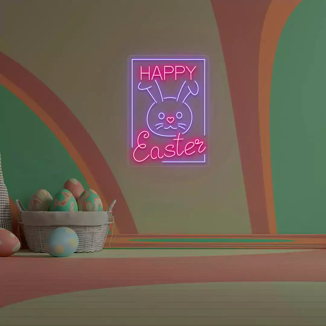Happy Easter Bunny Frame Neon Sign