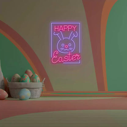 Happy Easter Bunny Frame Neon Sign