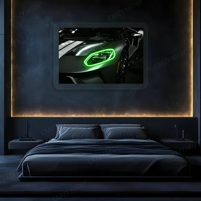 GT supercar Headlight Neon Artwork | Green