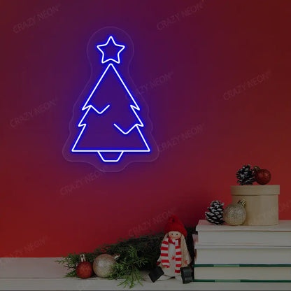Star-Top Minimal Christmas Tree Neon Sign | Blue