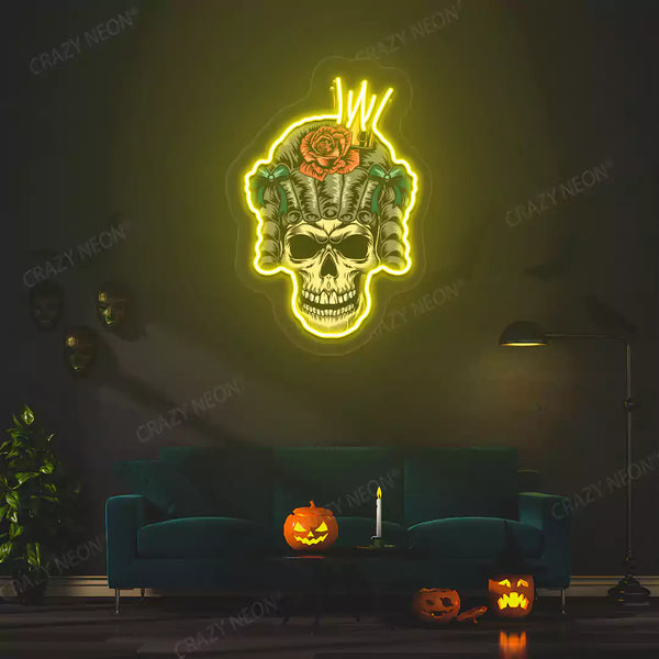 Rose Crown Skull Neon Artwork
