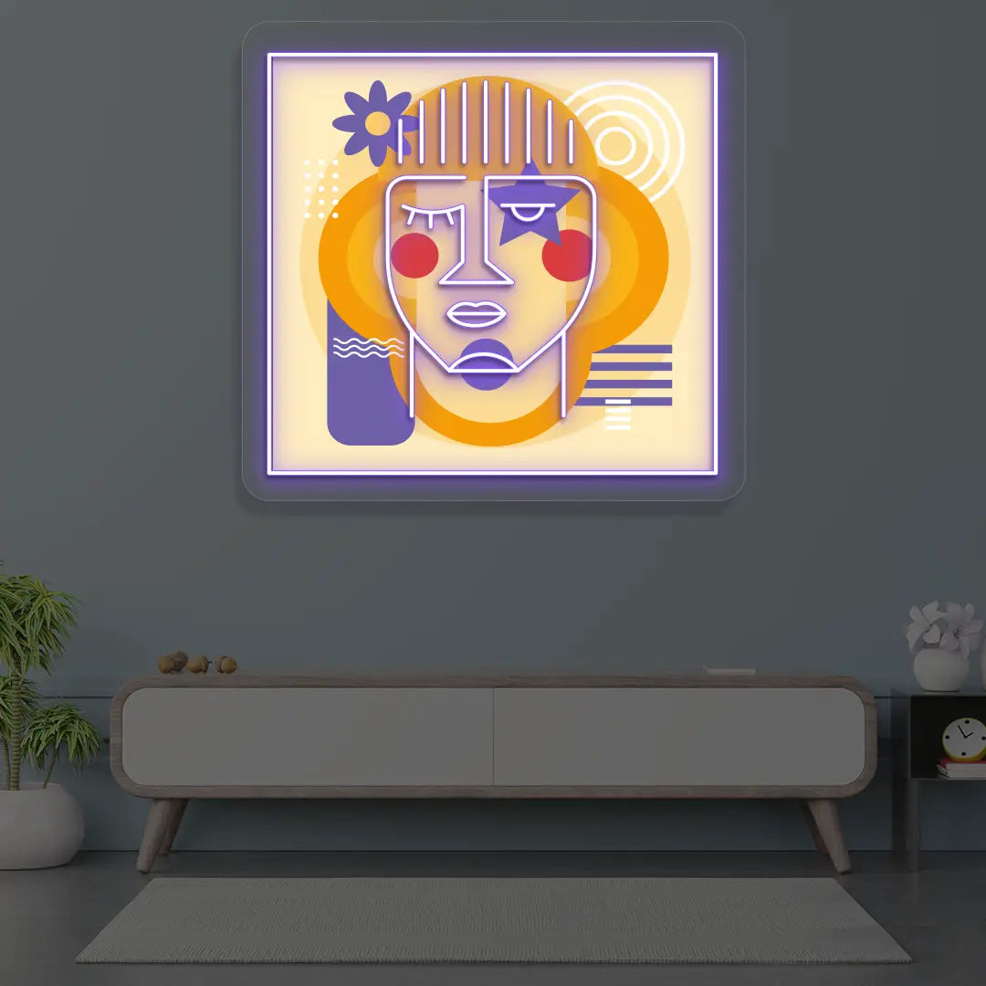 Urban Pop Abstract Neon Artwork Sign in Purple color