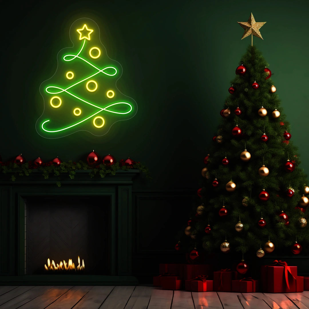 Star Swirl Christmas Tree Neon Sign | Yellow