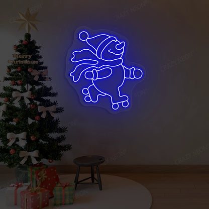 Skating Snowman Neon Sign | Purple