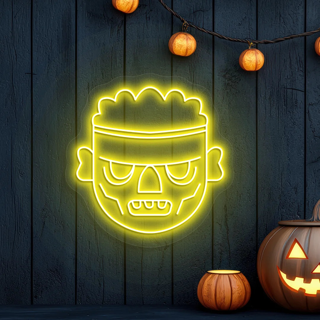 Frankenstein Head Neon Sign | Yellow