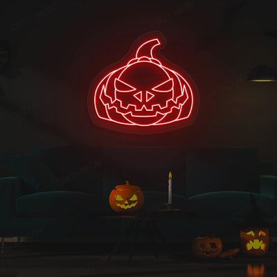 Evil Pumpkin Face Neon Sign | Red