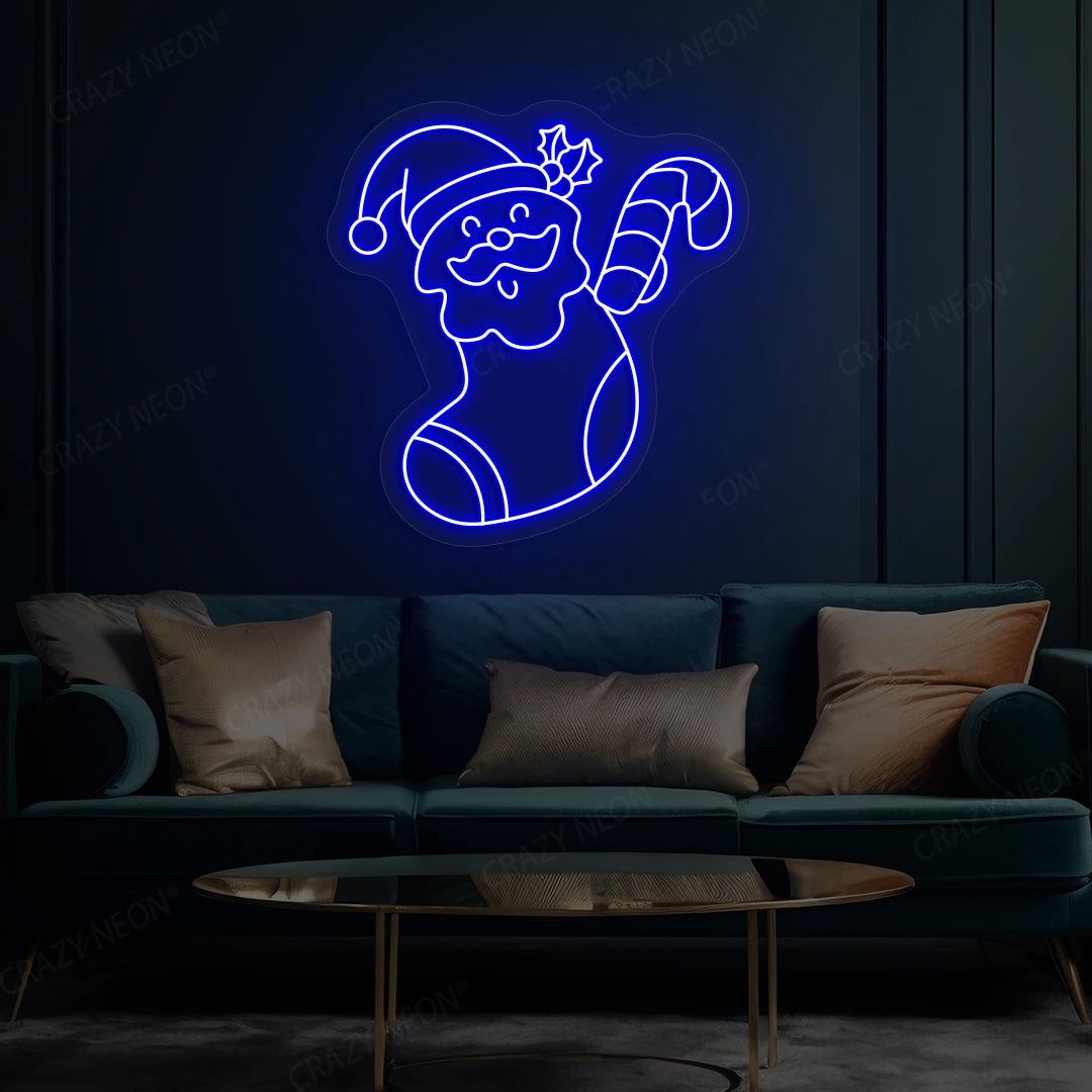 Santa Surprise Stocking Neon Sign | Blue 