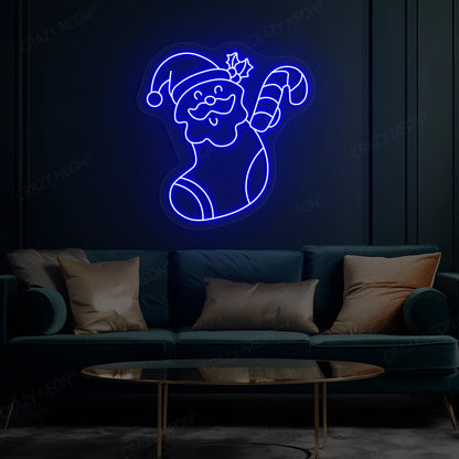 Santa Surprise Stocking Neon Sign | Blue 