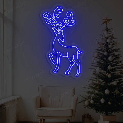 Regal Swirl Antler Rein deer Neon Sign | Blue