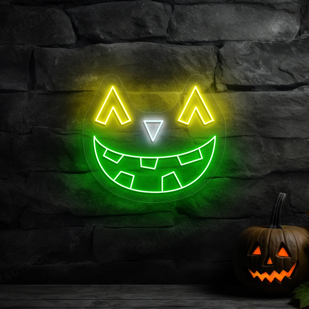 Mischief Pumpkin Face Neon Sign | Green