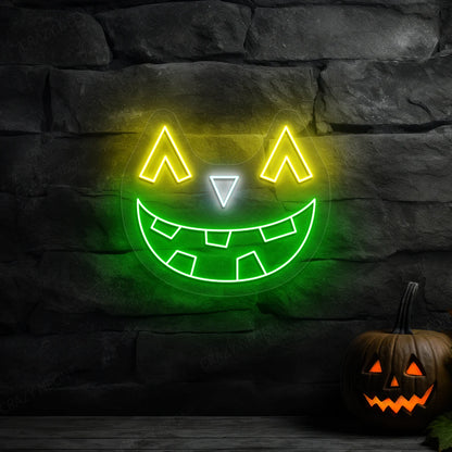 Mischief Pumpkin Face Neon Sign | Green